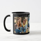 Mug Personalized 5 Photo Collage Family Name Black (Gauche)
