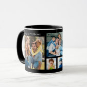 Mug Personalized 5 Photo Collage Family Name Black (Devant gauche)