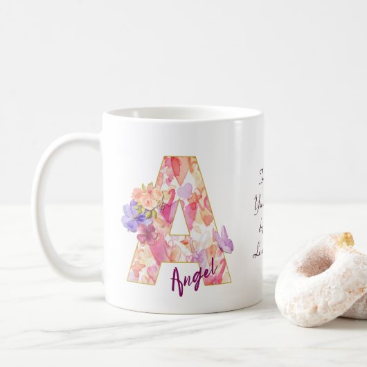 Mug Personalized Angel Initial A with Heart Pattern (Avec donut)