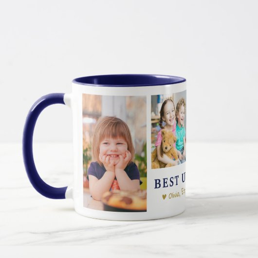 Mug Personalized Best Uncle Ever 4 Photo Blue Gold (Gauche)