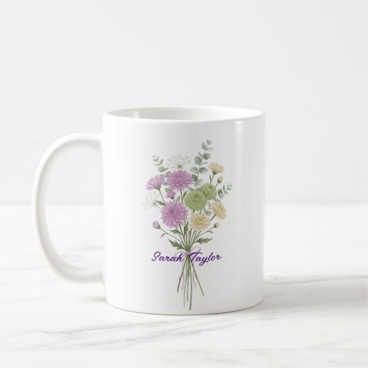 Mug Personalized Birth Flower Chrysanthemum Custom (Gauche)