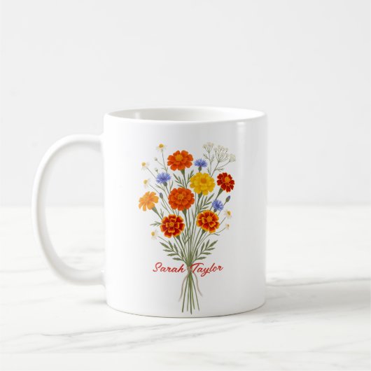 Mug Personalized Birth Flower Marigold Custom (Gauche)