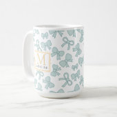 Mug Personalized Blue Bow Girl Cute Gold Monogram Name (Devant gauche)
