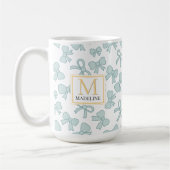 Mug Personalized Blue Bow Girl Cute Gold Monogram Name (Gauche)