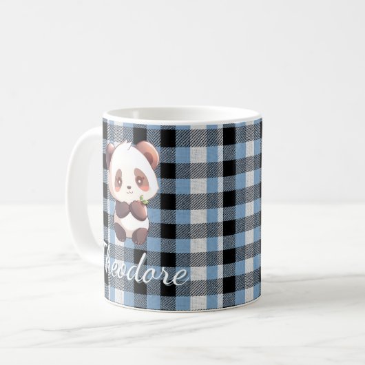 Mug Personalized Blue Plaid Panda (Devant gauche)