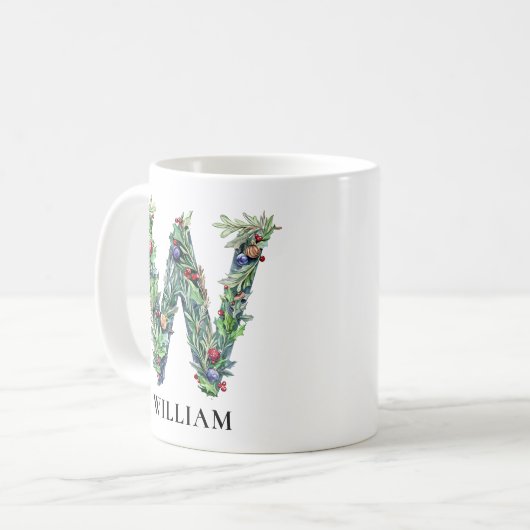 Mug Personalized Botanical Christmas Monogram Letter W (Devant gauche)