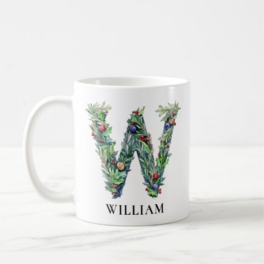Mug Personalized Botanical Christmas Monogram Letter W (Gauche)