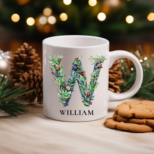 Mug Personalized Botanical Christmas Monogram Letter W