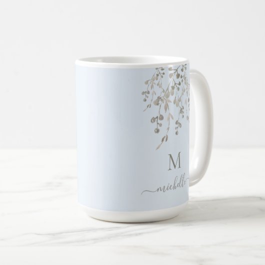 Mug Personalized Botanical Watercolor Monogram Blue (Devant droit)