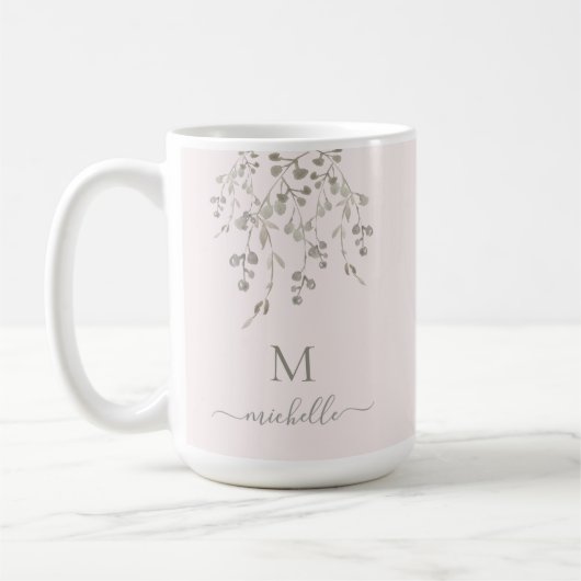 Mug Personalized Botanical Watercolor Monogram Pink (Gauche)