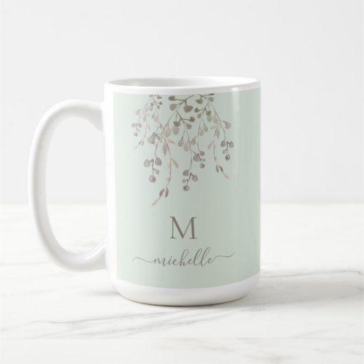 Mug Personalized Botanical Watercolor Monogram Sage (Gauche)