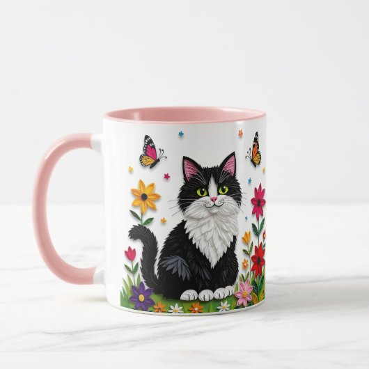 Mug Personalized Cat, Flowers and Butterflies   (Gauche)