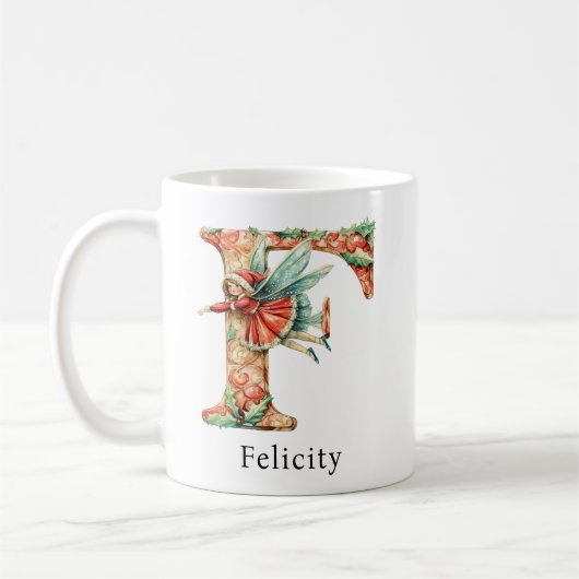 Mug Personalized Christmas Fairy Monogram Initial F (Gauche)