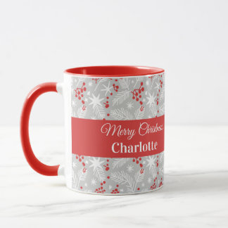 Mug Personalized Christmas Foliage Pattern Custom Name