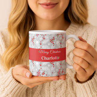 Mug Personalized Christmas Foliage Pattern Custom Name