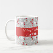 Mug Personalized Christmas Foliage Pattern Custom Name (Gauche)