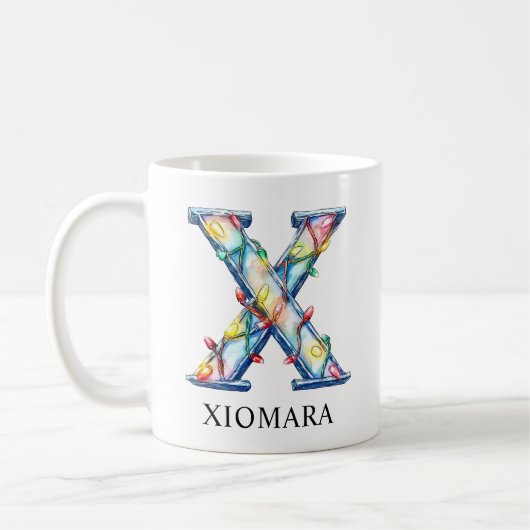 Mug Personalized Christmas Lights Monogram Initial X (Gauche)