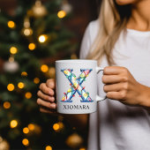 Mug Personalized Christmas Lights Monogram Initial X
