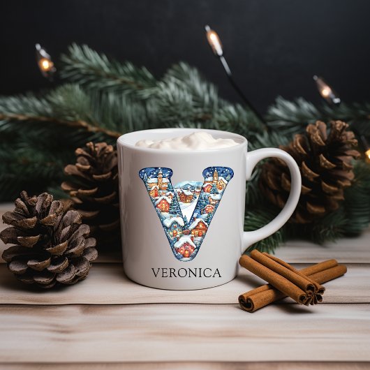Mug Personalized Christmas Winter Village Monogram V