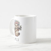 Mug Personalized Cute Floral Sloth with Flower Crown   (Devant gauche)
