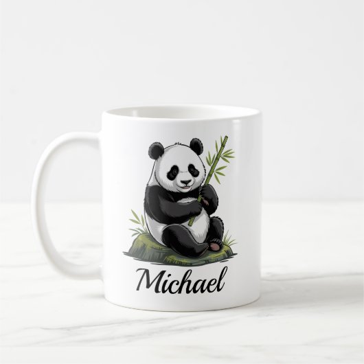 Mug Personalized Cute Panda Bear With Greenery Bamboo (Gauche)