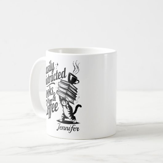 Mug Personalized Easily Distracted By Books & (Devant gauche)