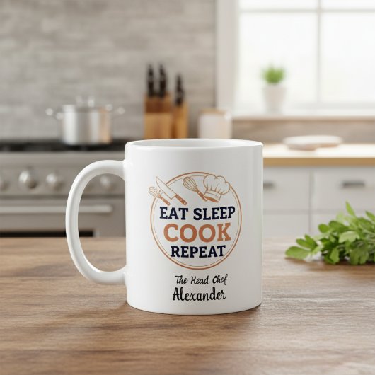 Mug Personalized Eat Sleep Cook Repeat Head Chef Quote