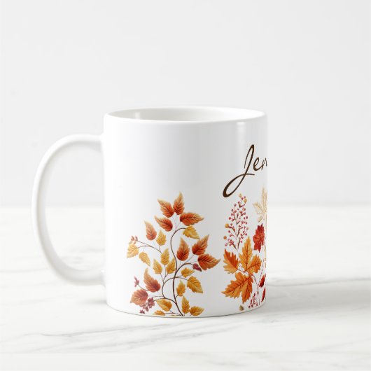 Mug Personalized Elegant Fall Floral Embroidered (Gauche)