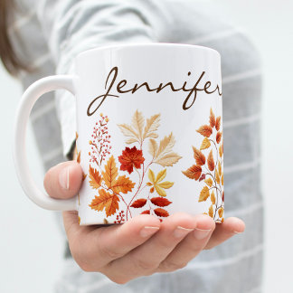 Mug Personalized Elegant Fall Floral Embroidered