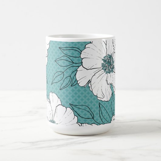 Mug Personalized Elegant White Florals on Teal (Centre)
