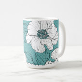 Mug Personalized Elegant White Florals on Teal (Devant droit)