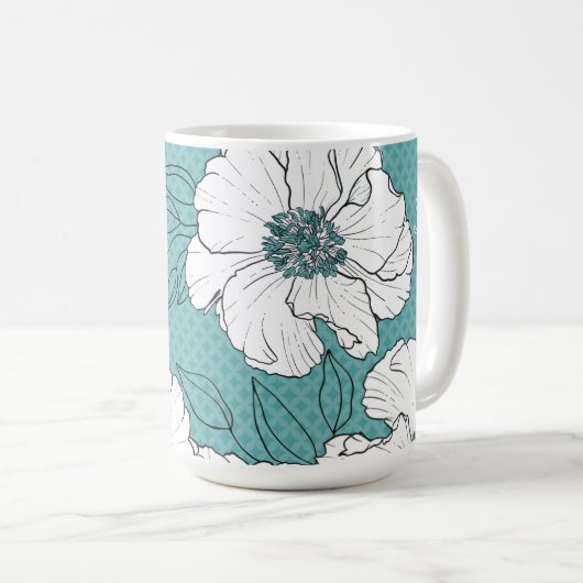 Mug Personalized Elegant White Florals on Teal (Devant droit)