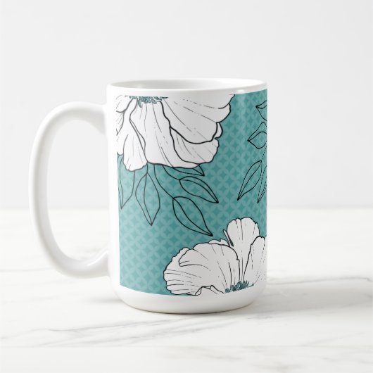 Mug Personalized Elegant White Florals on Teal (Gauche)