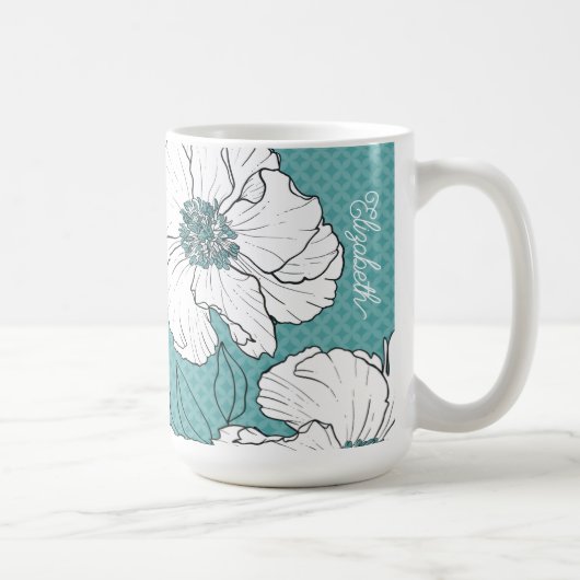 Mug Personalized Elegant White Florals on Teal (Droite)