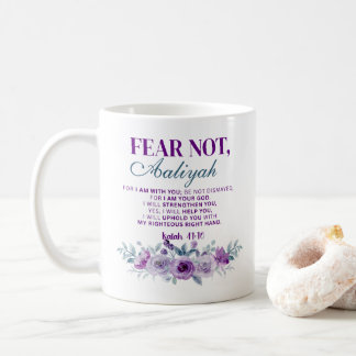 Mug Personalized Fear Not Isaiah 41:10 Purple Floral