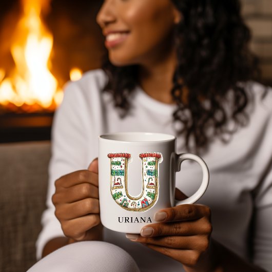 Mug Personalized Festive Christmas Monogram Initial U