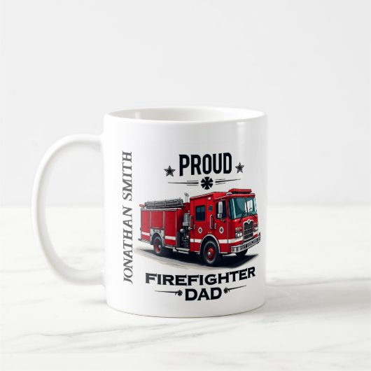 Mug Personalized Firefighter Dad Name W/ Firetruck (Gauche)