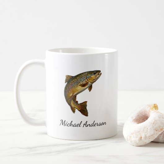 Mug Personalized Fishing Lover  – Trout Fishing Design (Avec donut)
