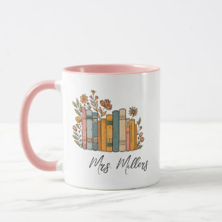 Mug Personalized Floral Books Mug, teacher coffee mug,