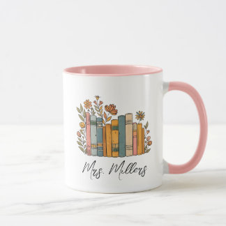 Mug Personalized Floral Books Mug, teacher coffee mug,
