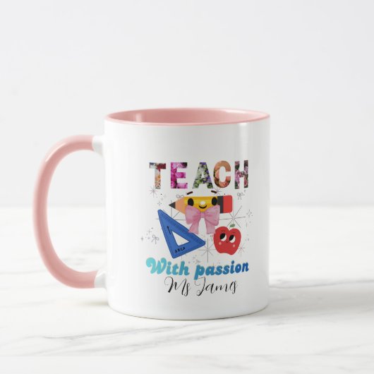 Mug Personalized floral letter coquette bow teacher (Gauche)