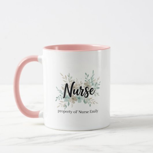 Mug Personalized Floral Nurse Gift (Gauche)