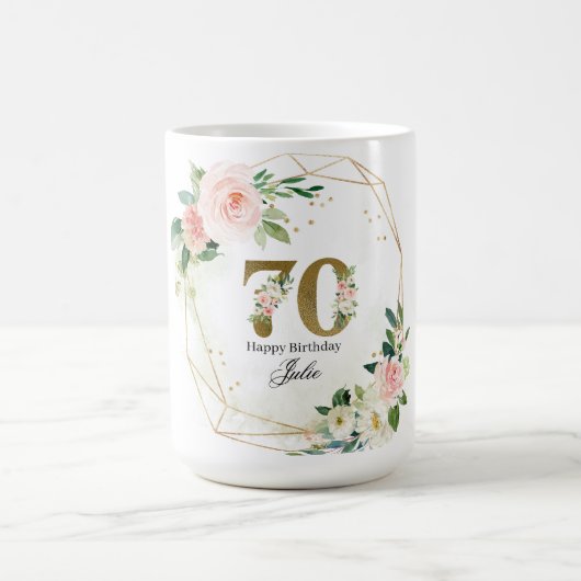 Mug Personalized Gold & Floral Custom 70th (Centre)