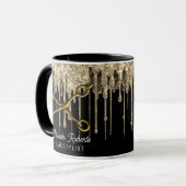 Mug Personalized Gold Glitter Scissors Hair Salon    (Devant gauche)