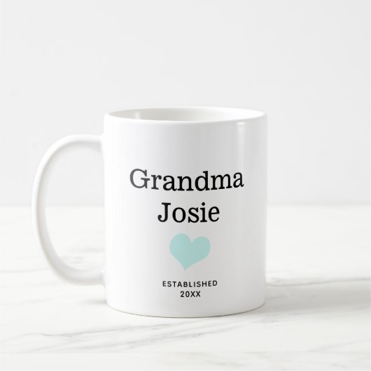 Mug Personalized Grandma, Blue Heart New Baby Photo (Gauche)