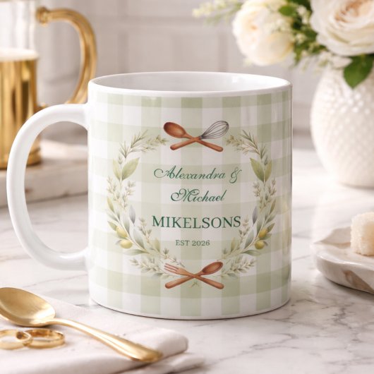 Mug Personalized Green Gingham Newlywed Wedding