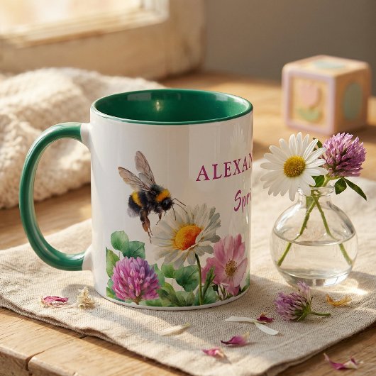 Mug Personalized Green Watercolor Bee Spring Vibes
