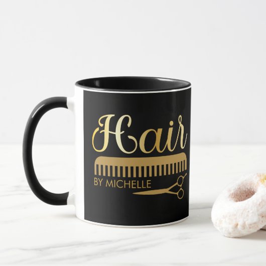 Mug Personalized Hair Stylist Beauty Salon Black Gold (Avec donut)