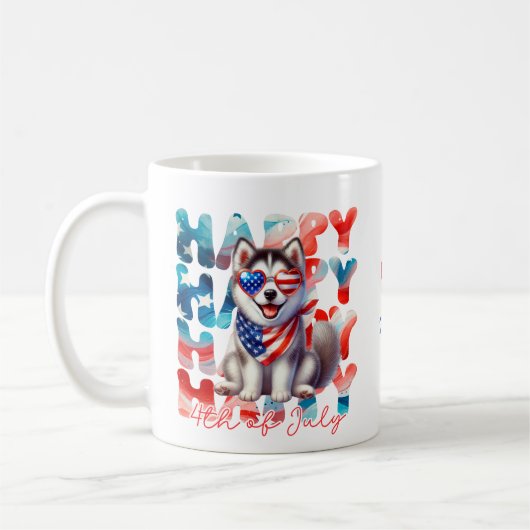 Mug Personalized Happy 4th of July Husky Dog (Gauche)