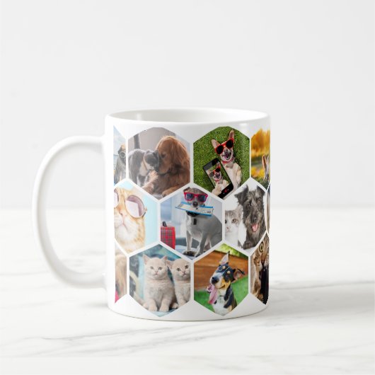 Mug Personalized Hexagon Pet Photo Collage Dog & Cat L (Gauche)